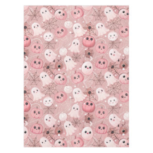 Pink Ghosts & Pumpkins Whimsical Halloween Tablecloth