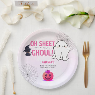 Pink Ghoul Halloween Baby Shower  Paper Plate