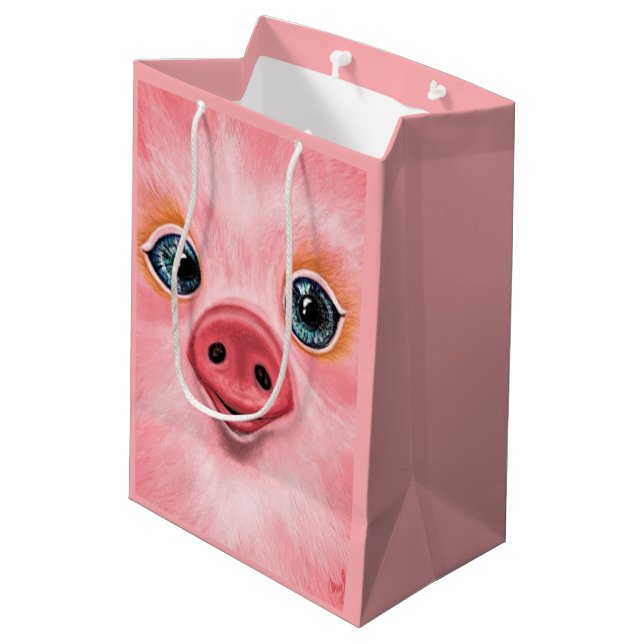 Pink Gift Bag with Baby Pig - Smile (Back Angled)