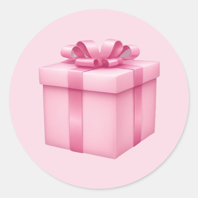 Pink Gift Box Emoji Art Classic Round Sticker (Front)