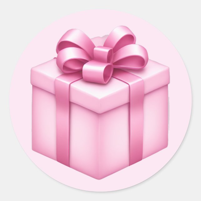 Pink Gift Box Emoji Classic Round Sticker (Front)
