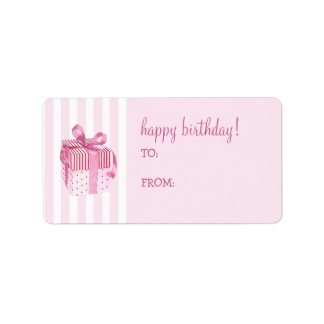 Pink Gift stripes Birthday Gift Tag Label