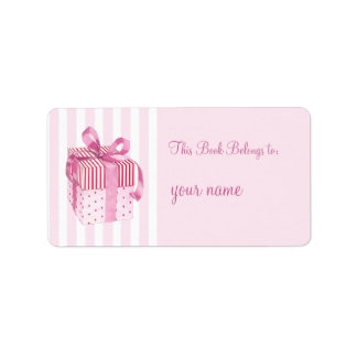 Pink Gift stripes Bookplate Label