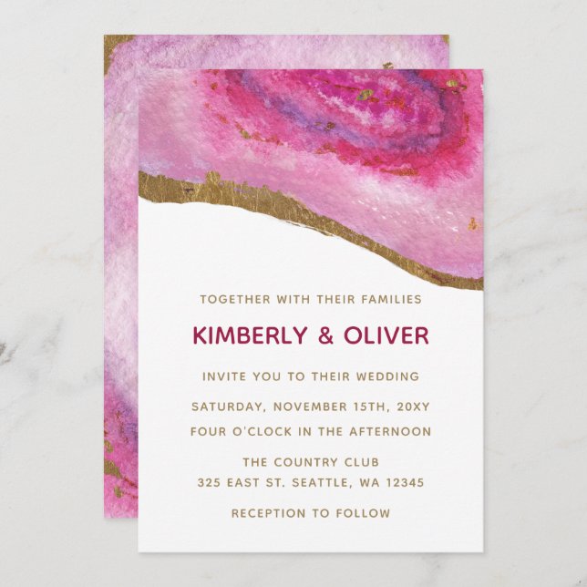 Pink Gilt Agate Wedding Invitations (Front/Back)