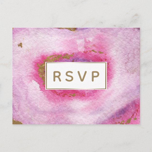 Pink Gilt Agate Wedding Invitations rsvp Postcard (Front)