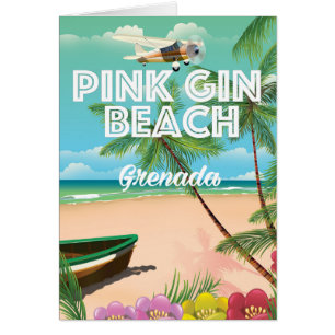 pink gin beach Grenada travel poster