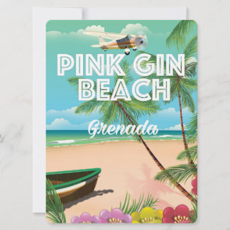 pink gin beach Grenada travel poster Invitation