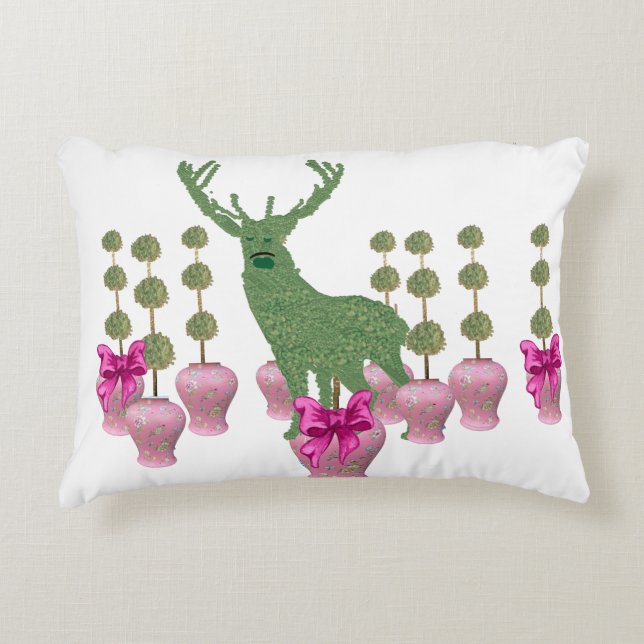 Pink Ginger Jar Jars Deer Topiary art  Poster Accent Pillow (Front)