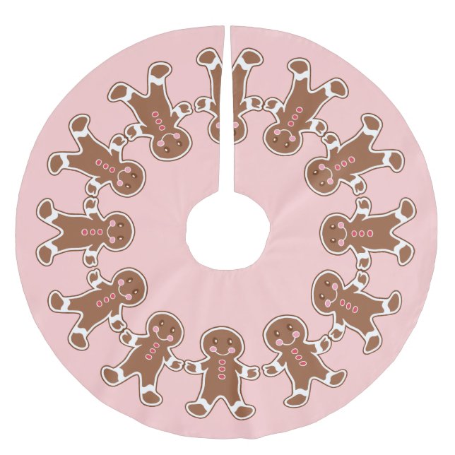 Pink Gingerbread Boys Christmas Tree Skirt (Front)