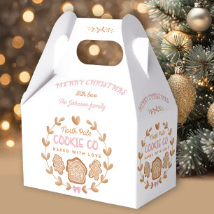 Pink Gingerbread Christmas Cookies Exchange Name Favor Box