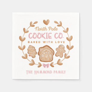 Pink Gingerbread Christmas Cookies Family Name Napkin