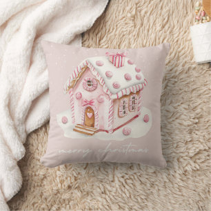 Pink Gingerbread Christmas Pillow