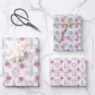 Pink Gingerbread Christmas Wrapping Paper Sheet