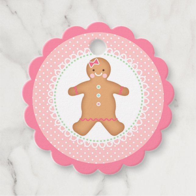 Pink Gingerbread  Cookie Favour Tags (Front)
