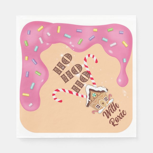 Pink Gingerbread Holiday Paper Napkin (Front)