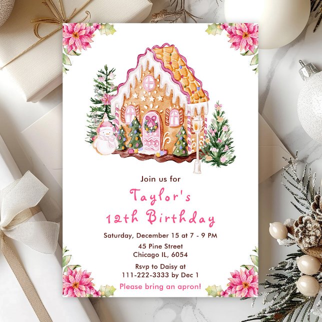 Pink Gingerbread House Birthday Party Invitation (Creator Uploaded)
