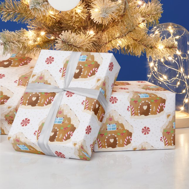 Pink Gingerbread House Christmas Wrapping Paper (Holidays)