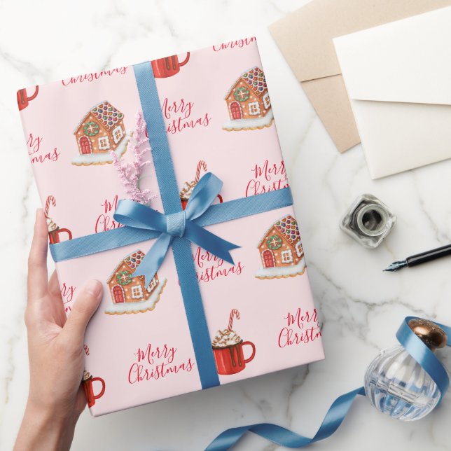 Pink Gingerbread House Christmas Wrapping Paper (Gifting)