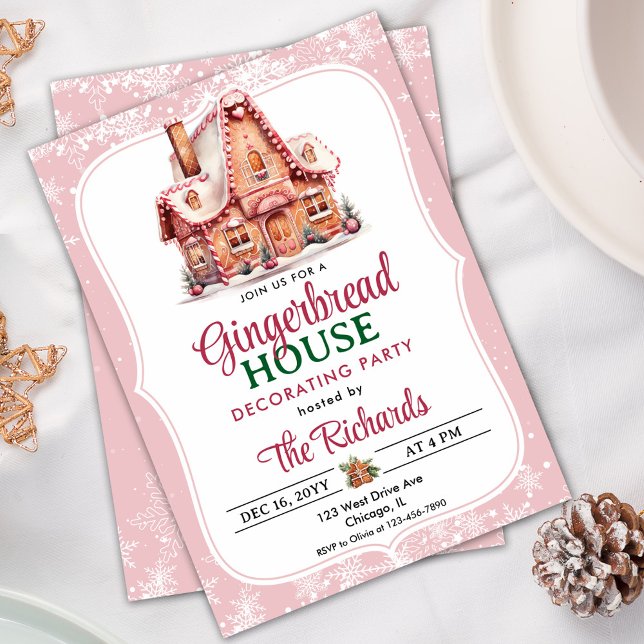 Pink Gingerbread House Decorating Party Invitation (Creator Uploaded)
