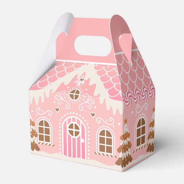 Pink Gingerbread House Favor Box (Front Side)