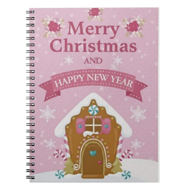 Pink Gingerbread House Merry Christmas Notebook (Front)
