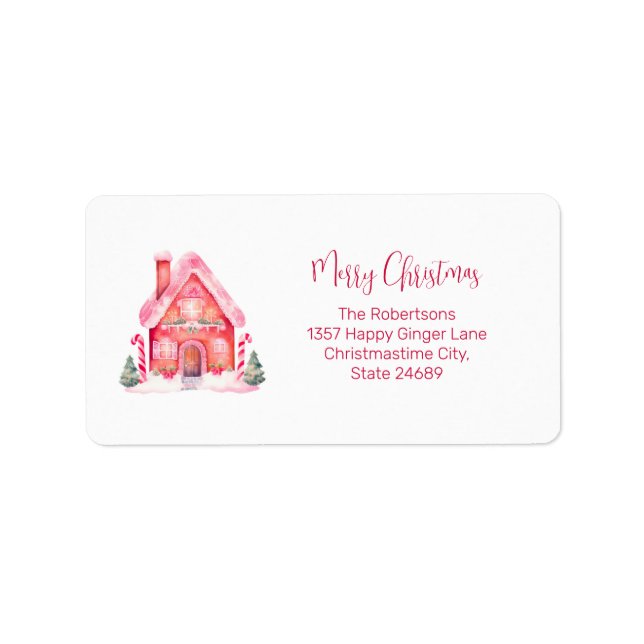 Pink Gingerbread House Return Address Label (Front)