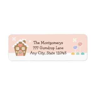 PINK GINGERBREAD HOUSE RETURN ADDRESS LABELS