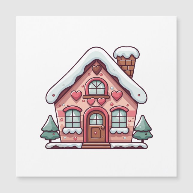 Pink Gingerbread House with Hearts (Front)