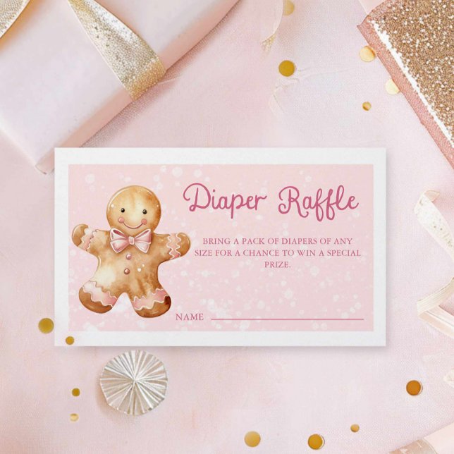 Pink Gingerbread Man Baby Shower Diaper Raffle Enclosure Card (Pink Christmas Gingerbread man Diaper Raffle Ticket)