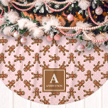 Pink Gingerbread Man Monogram Christmas Brushed Polyester Tree Skirt<br><div class="desc">Add a sweet and festive touch to your holiday decor with this pink gingerbread man Christmas tree skirt. Featuring an adorable gingerbread man pattern on a soft pink background, this tree skirt brings a whimsical and cozy feel to any Christmas display. Personalize it with your family monogram for a unique...</div>