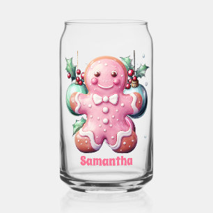 Pink Gingerbread Personalized Kids Hot Chocolate Can Glass