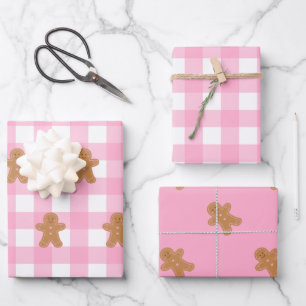 Pink Gingerbread Wrapping Paper Set of 3
