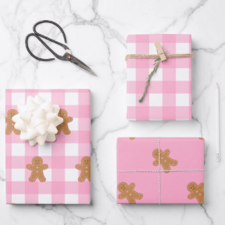 Pink Gingerbread Wrapping Paper Set of 3