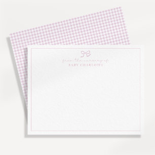 Pink Gingham and bow Nursery Note Card 