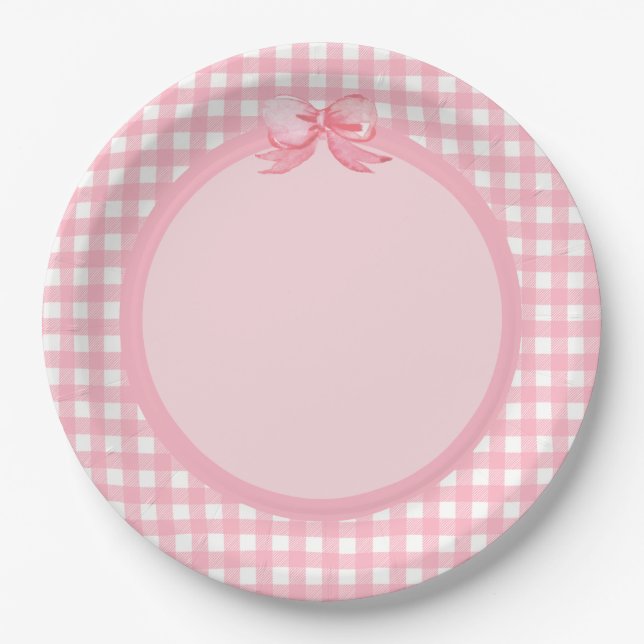 Pink Gingham and Bow Party Plate (Front)