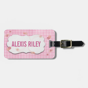 pink gingham and flower with beveled tag