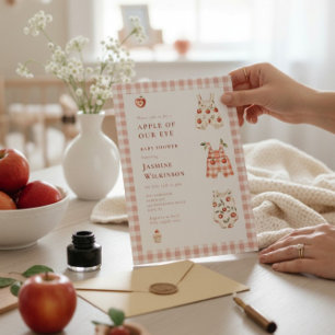 Pink Gingham Apple Baby Shower Invitation