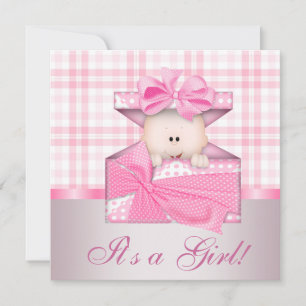 Pink Gingham Baby Girl Shower Invitations