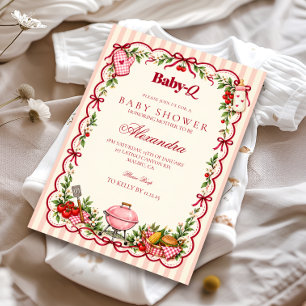 Pink Gingham Baby-Q Baby Shower Invitation