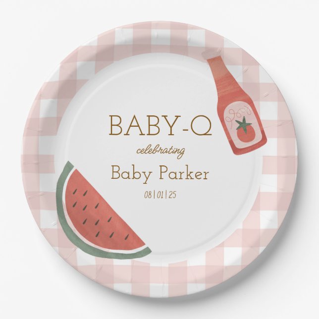 Pink Gingham Baby-Q Circular Plate (Front)