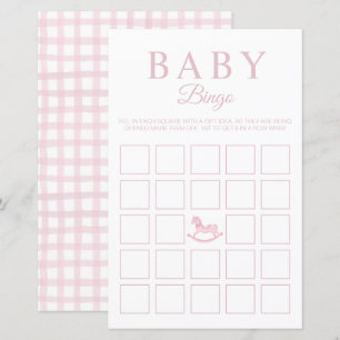 Pink Gingham Baby Shower Bingo Game Card