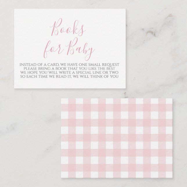 Pink Gingham Baby Shower Book Request Card (Front/Back)