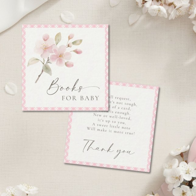 Pink Gingham Baby Shower Books For Baby Enclosure Card (Creator Uploaded)