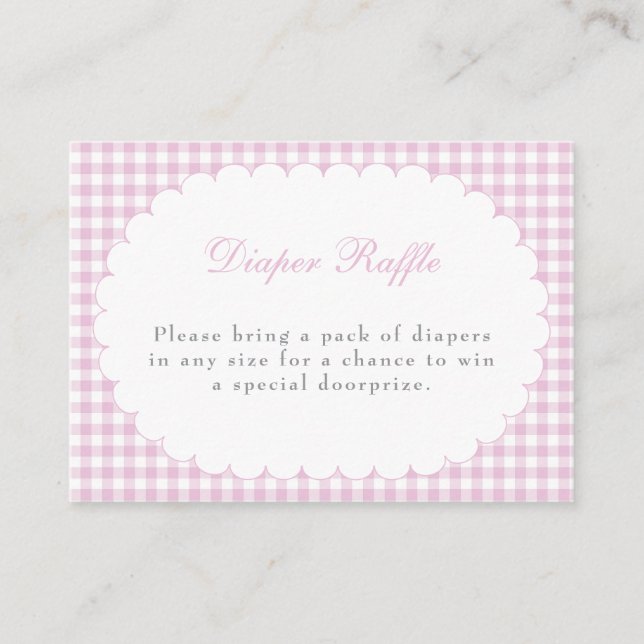 Pink Gingham Baby Shower Diaper Raffle Card (Front)