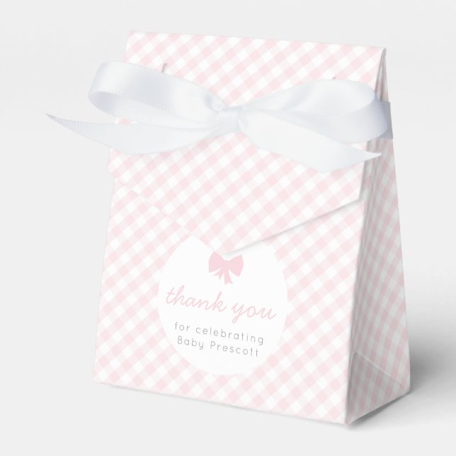 Pink gingham baby shower favor box (Front Side)