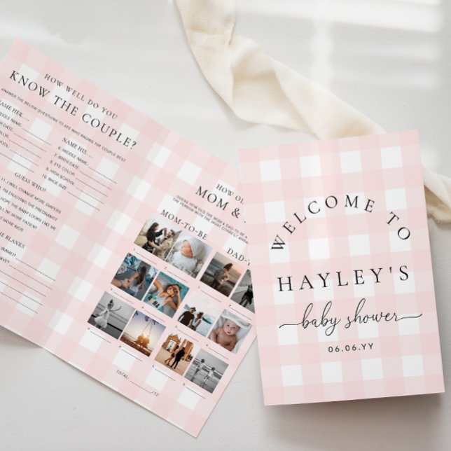 Pink Gingham Baby Shower Game Booklet (Baby Shower Game Booklet Pink Gingham Check )