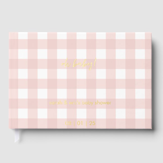 Pink Gingham Baby Shower Guest Book (Front)