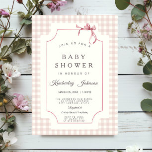 Pink Gingham Baby Shower Invitation with Bow