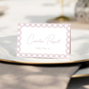 Pink gingham baby shower name place card