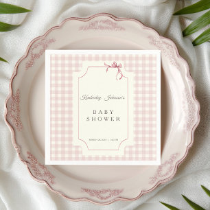 Pink Gingham Baby Shower Napkin with Bow